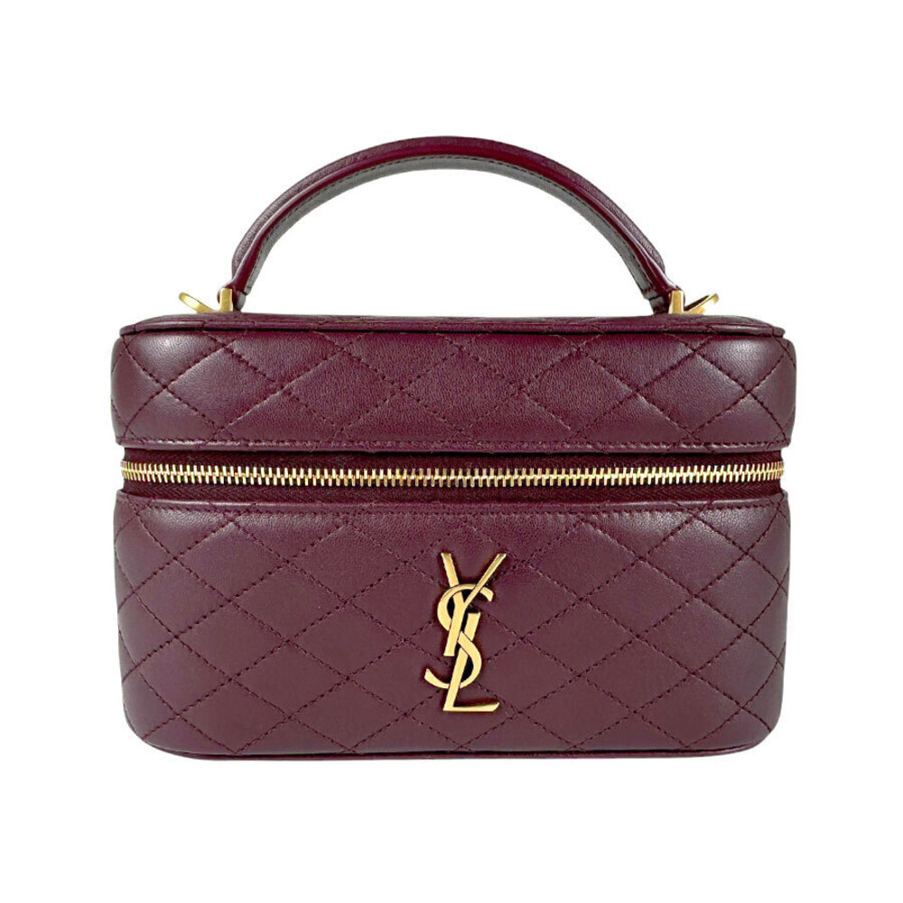 Saint Laurent Gabby Vanity Leather 2Way Shoulder Bag Burgundy Red Gold